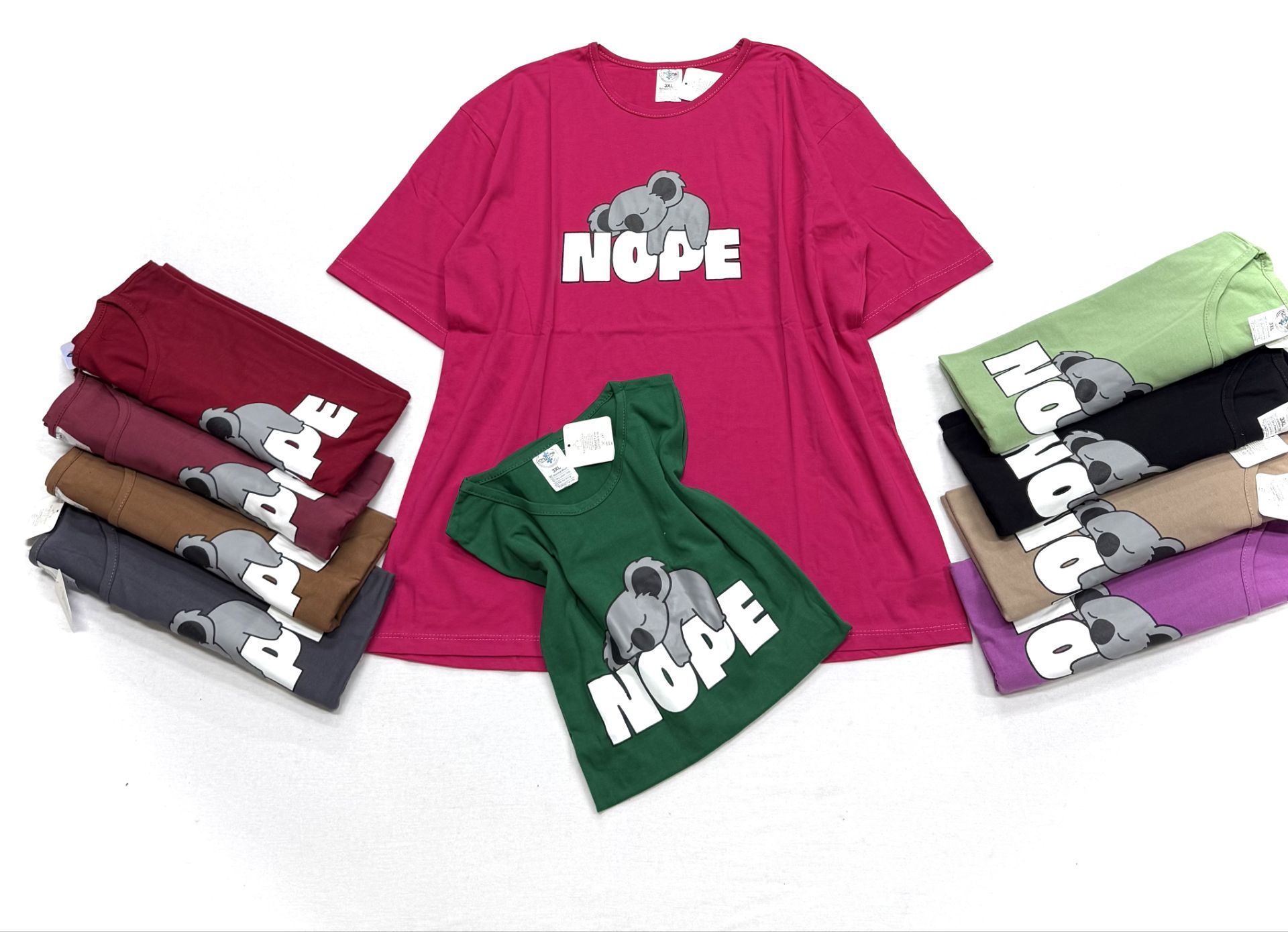 تیشرت باکسی زنانه 3XL آستین سه رب جنس نخپنبه نخ ۲۸ طرح NOPE