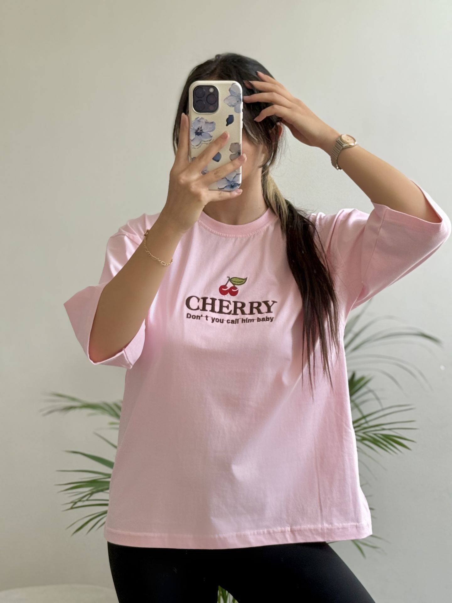 تیشرت باکسی زنانه قواره دار 5XL آستین سه رب جنس نخپنبه نخ ۲۸ خارجی طرح CHERRY