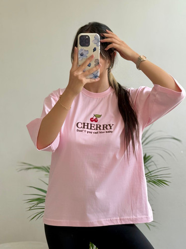تیشرت باکسی زنانه قواره دار 5XL آستین سه رب جنس نخپنبه نخ ۲۸ خارجی طرح CHERRY