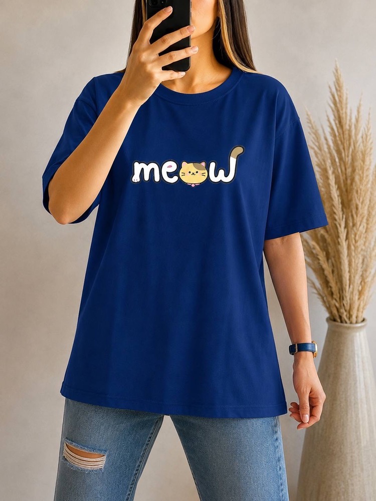 تیشرت باکسی زنانه قواره دار آستین سه رب جنس نخپنبه نخ ۲۸ طرح چاپ mew