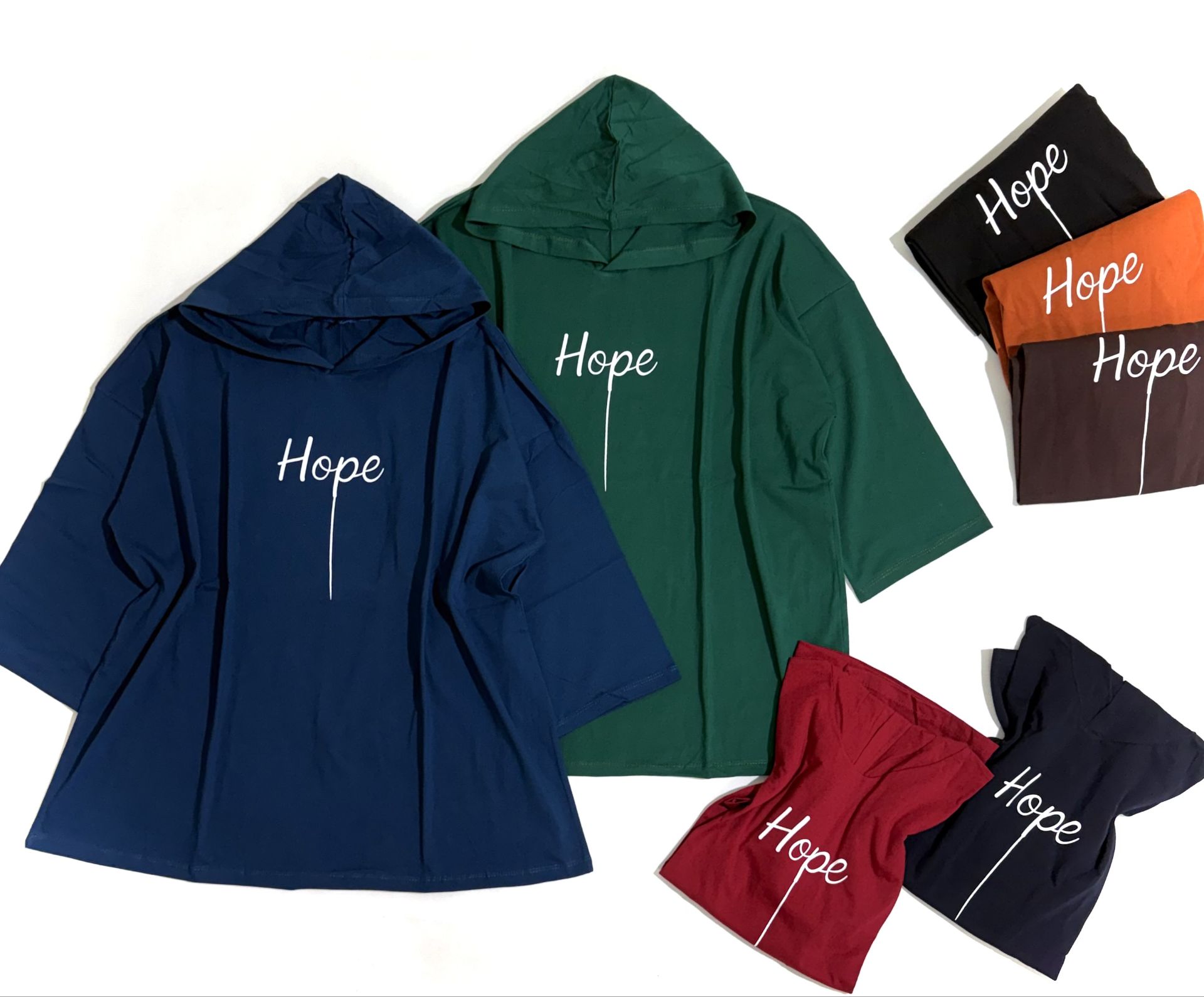 بیگ لانگ کلاهدار زنانه 5XL قواره دار آستین سه رب جنس نخپنبه سوپر اعلاء طرح HOPE